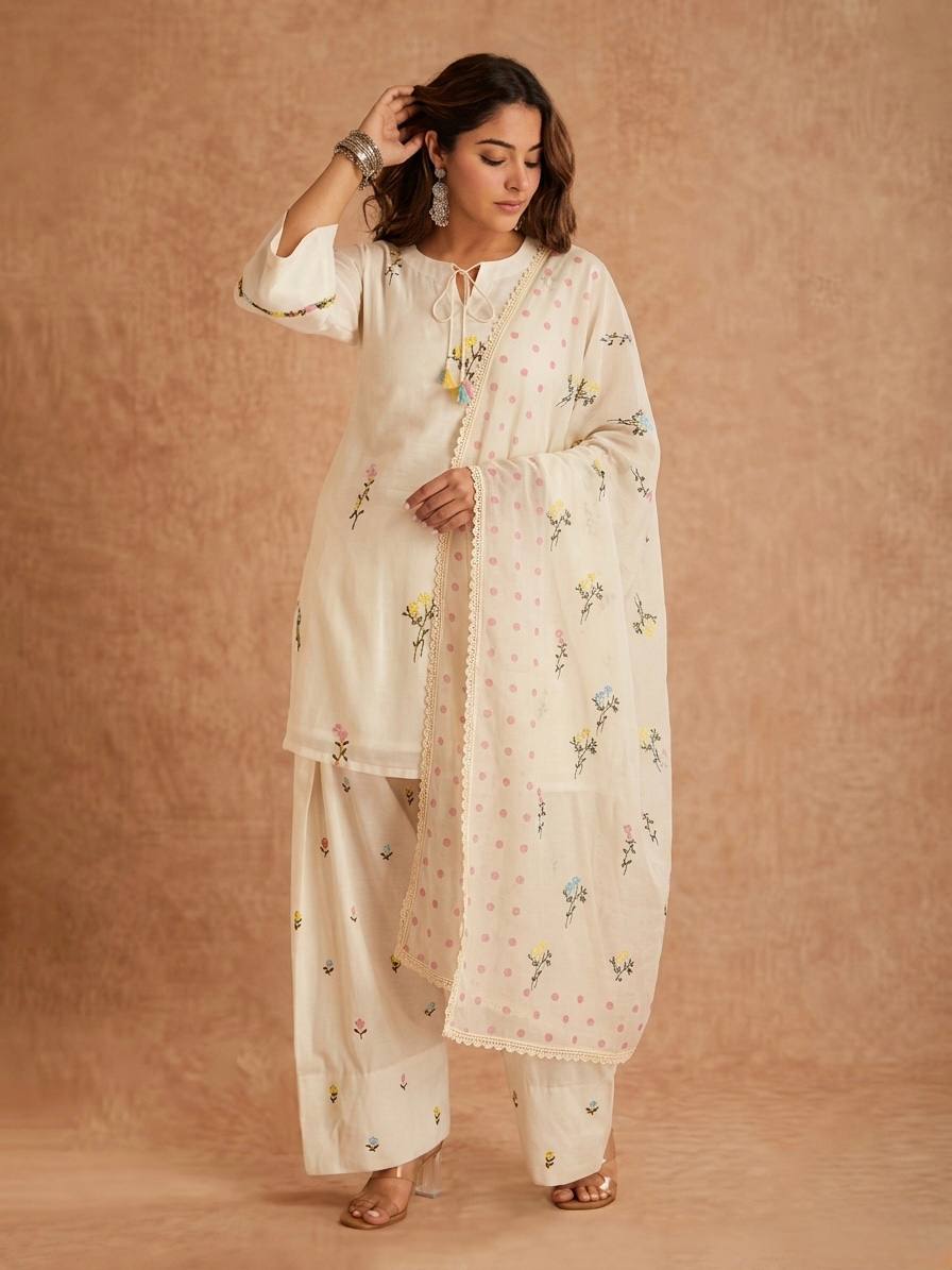 Off-White Pastel Flora Palazzo Suit